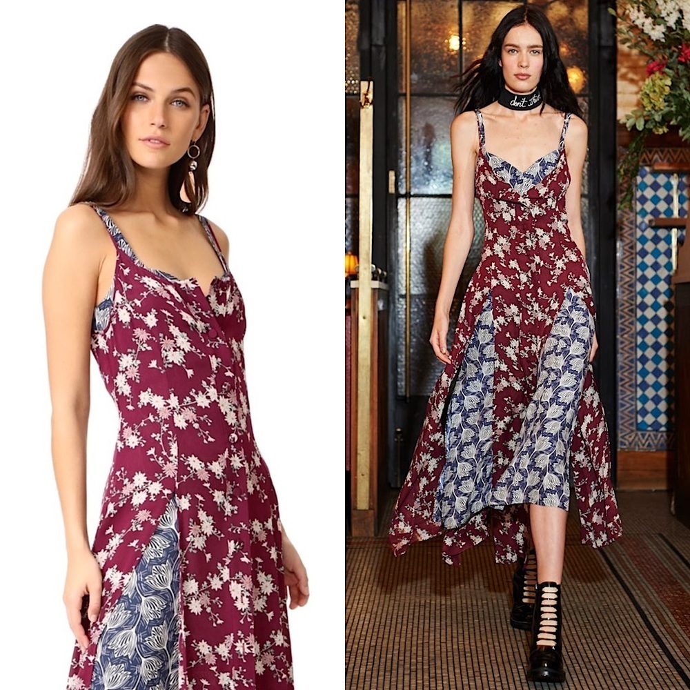 Cinq A Sept 90s Silk Floral Sleeveless Layered Button Front Maxi Slip Dress 0